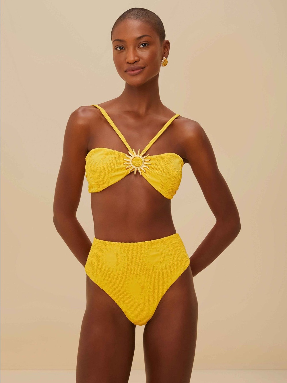 Farm Rio: Yellow Sunny Moon Bandeau Bikini Top and bottom